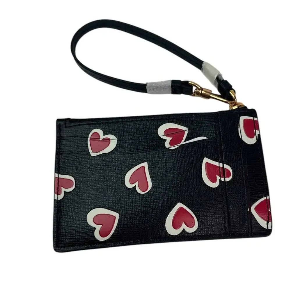 kate spade Morgan Stencil Hearts Embossed Printed Coin Card Case Wristlet Black